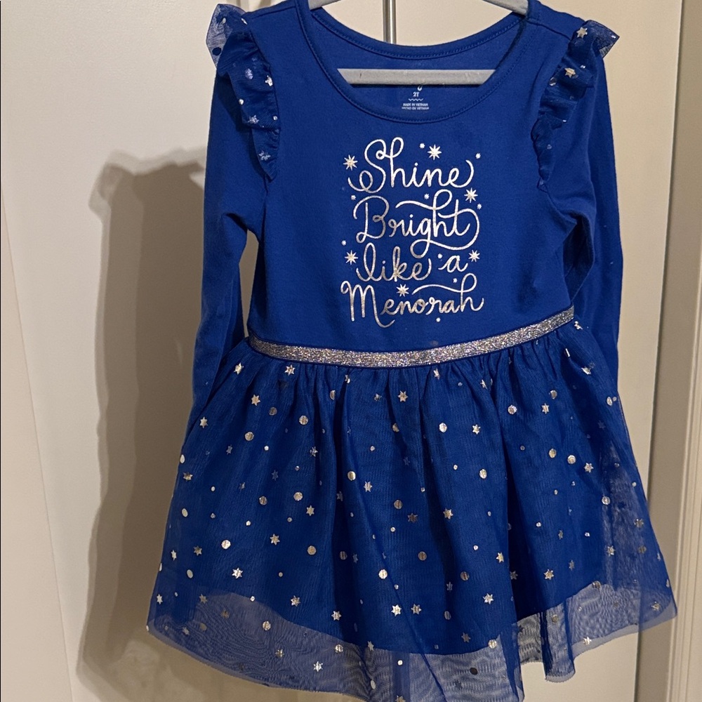 Cat & Jack Blue Dress with Silver Stars. Great for Hanukkah.